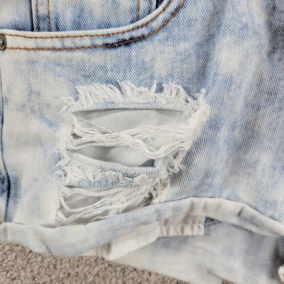 Bullhead Womens High Rise Shorts 5 Blue Light Wash Denim Distressed Hot Pants - Picture 7 of 12
